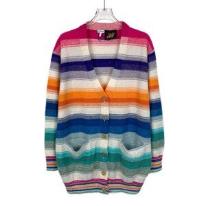 Loewe Color-Stripe Linen V-Neck Long-Sleeve Knit Cardigan